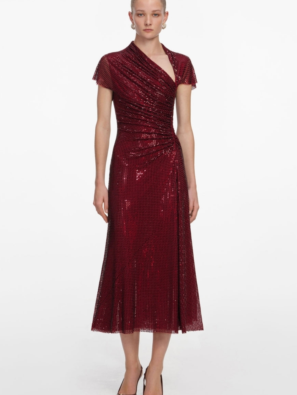 Self-Portrait Burgundy Sequin Midi Dress